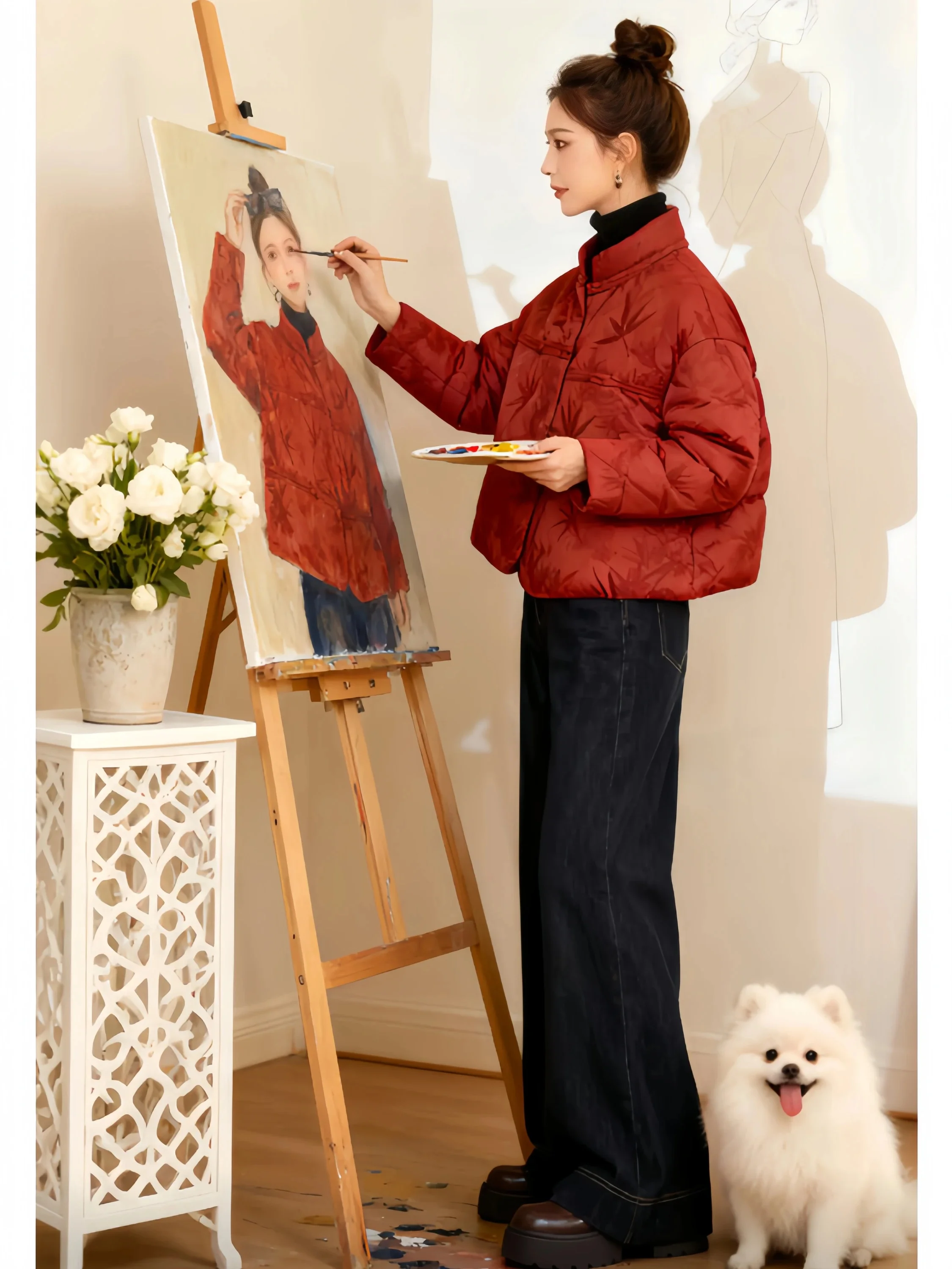 Unique Beautiful Early Winter Women's Jacket 2026 New High-End Design Sense National Style Button Embroidered down Cotton Coat