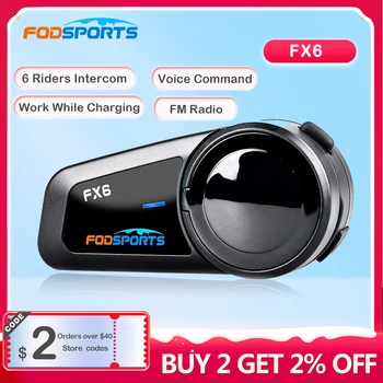 Fodsports FX6 Intercom ชุดหูฟังหมวกนิรภัยรถจักรยานยนต์ Intercomunicador Moto Bluetooth 5.0 Interkom Motocyklowy FM 6 Riders กันน้ํา