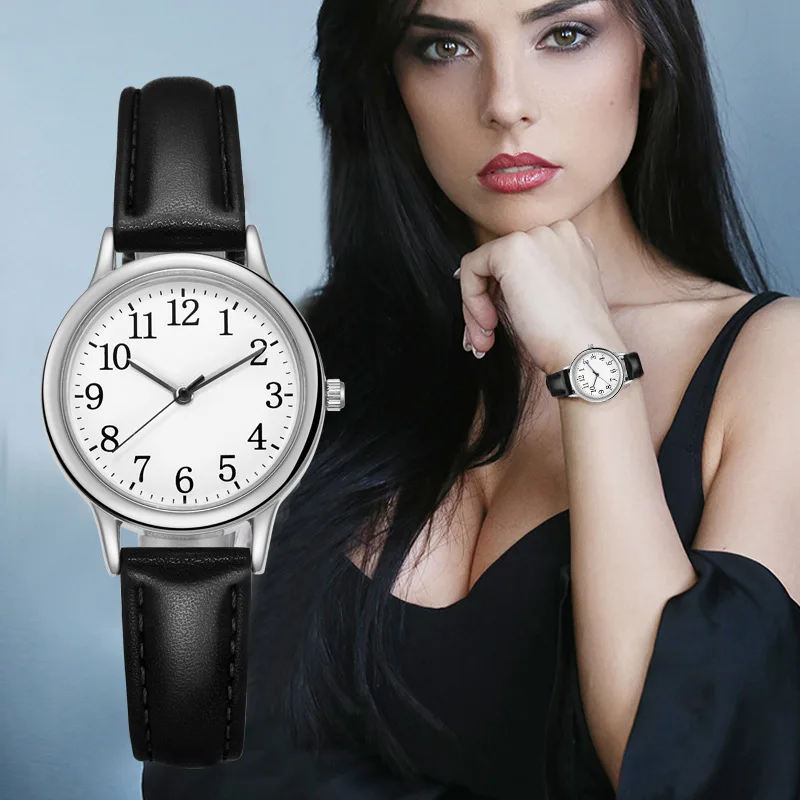 New Digital Women's Watch Simplicity Fashion Decor Women Quartz Watches Easy To Read Arabic Numeral Simple Dial PU Leather Strap