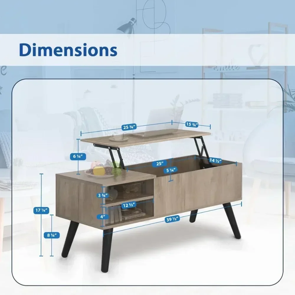 Lift Top Coffee Table with Hidden Compartment - Modern Living Room Dining Table with Rising Tabletop Lifttop Desk for Apartment