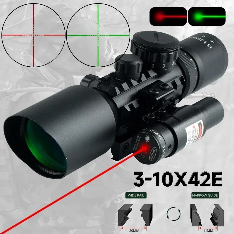 3-10x42e óptica escopos vermelho/verde laser caça mira range finder retículo airsoft/caneta tiro trainingcanescopo tático