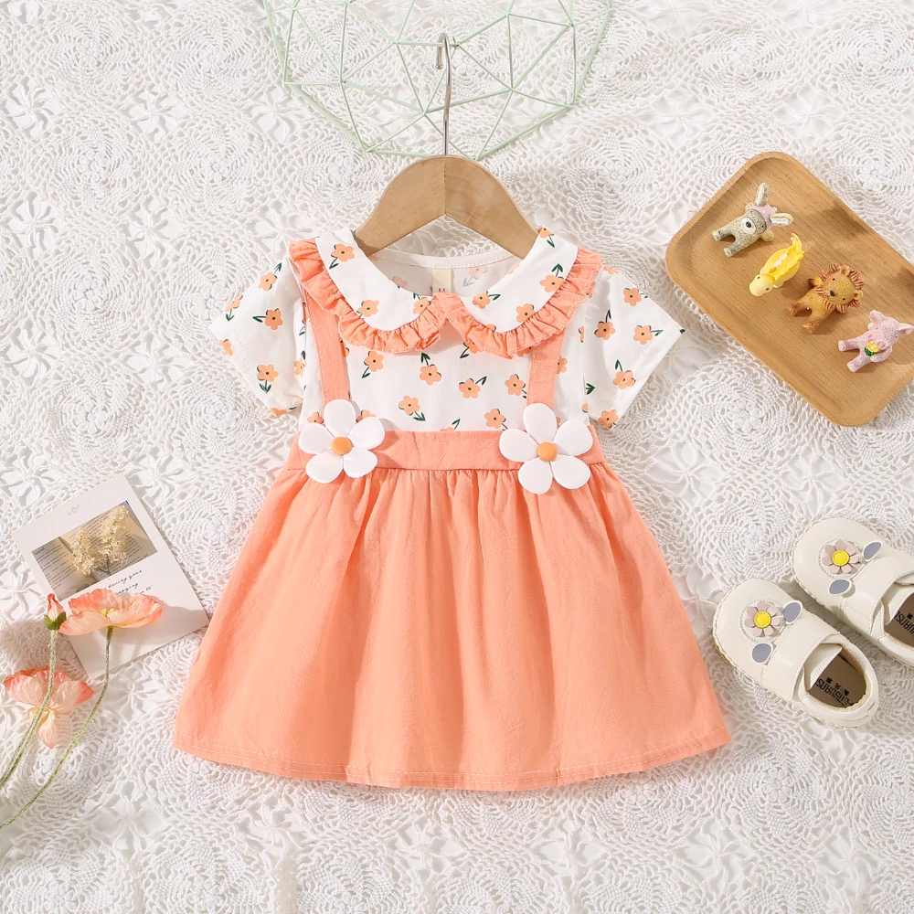 Summer New Baby Girl Dress Baby Girl Cute Doll Collar Flower Printed Cotton Dress Kids Birthday Gift