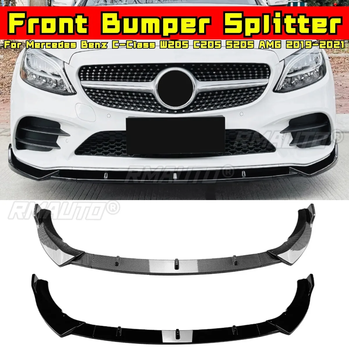 

For Mercedes Benz C-Class W205 C205 S205 AMG 2019-2021 Body Kit Front Bumper Splitter Lip Protector Cover Car Accessories