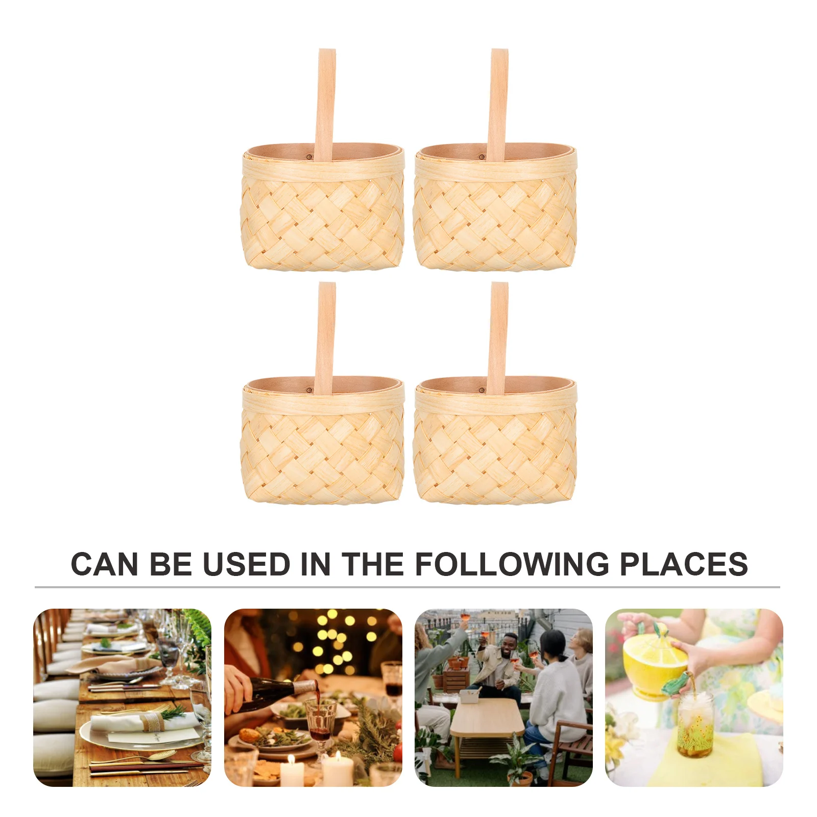 

4Pcs Small Wood Basket Multi-Functional Decorative Woodchip Basket for Candy Gift Home Party Use Gift Baskets Mini Woven Baskets