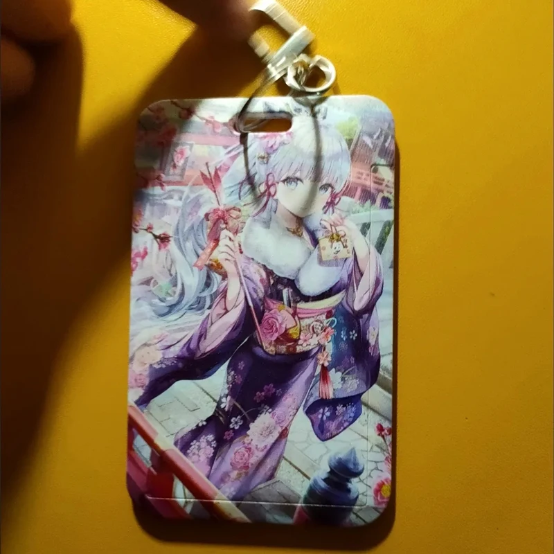 Game Impact Raiden Shogun Kimono&Evening Dress Business Retractable Credit Card Holder Bank ID Holders Bus Cards Cover Cases