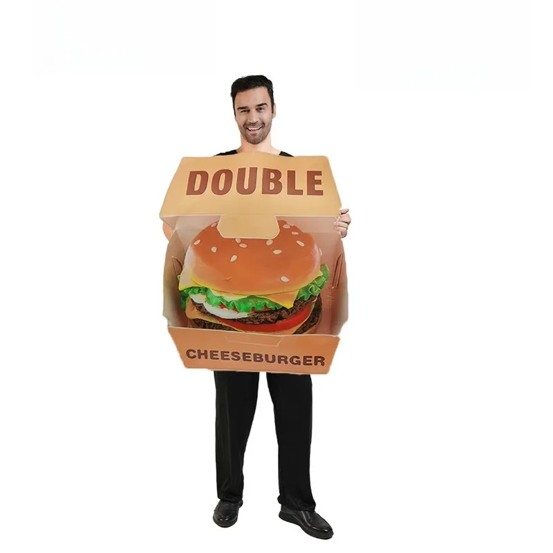 Adult Funny Cheeseburger in Box Costume Novelty Food Theme Fancy Dress Halloween Carnival Party Role Play Outfit for Unisex