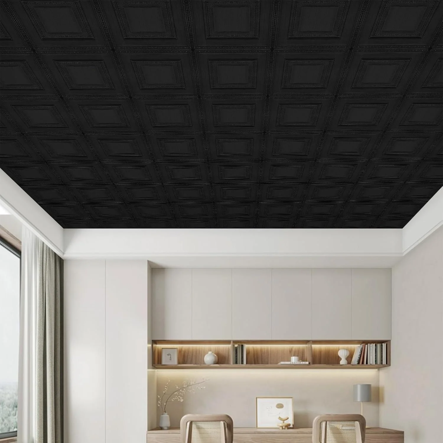 Ceiling tile Black, foam ceiling tile peel and paste, easy to install suitable for ceiling and wall