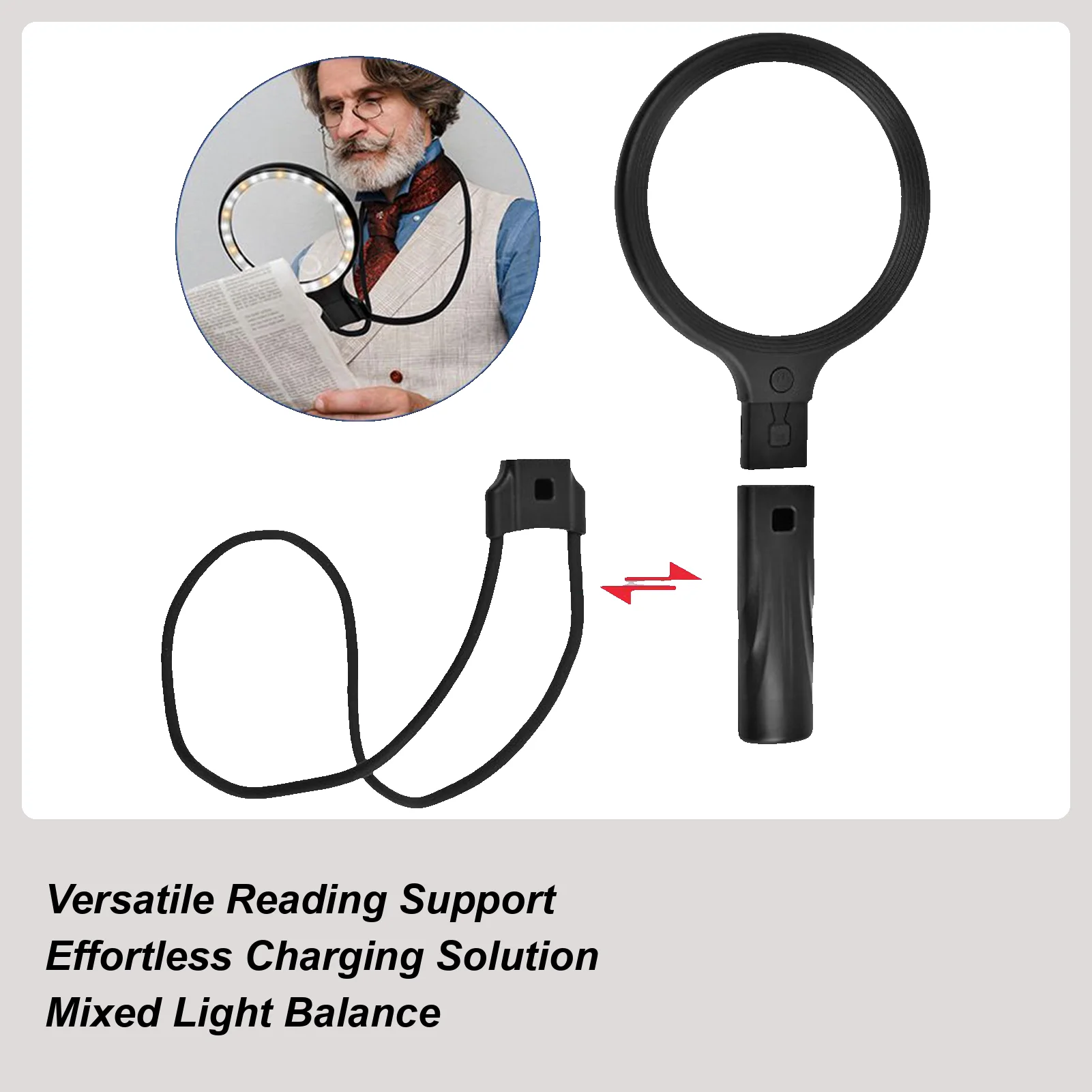 LED Neck Wear Lighted Magnifier Handheld MagnifyingGlass Rechargeable 3 Light Modes Desktop Magnifier For Read Sewing Jewels