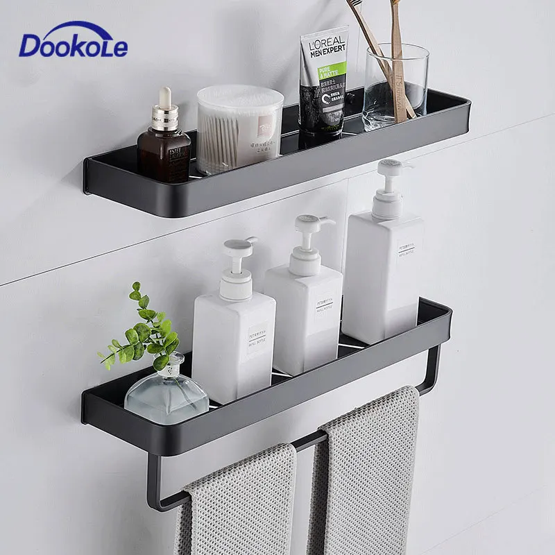 DOOKOLE Black Floating Shelves Wall Mounted, Bathroom Shelf with Towel Bar, Wall Shelf for Bathroom/Living Room/Kitchen/Bedroom