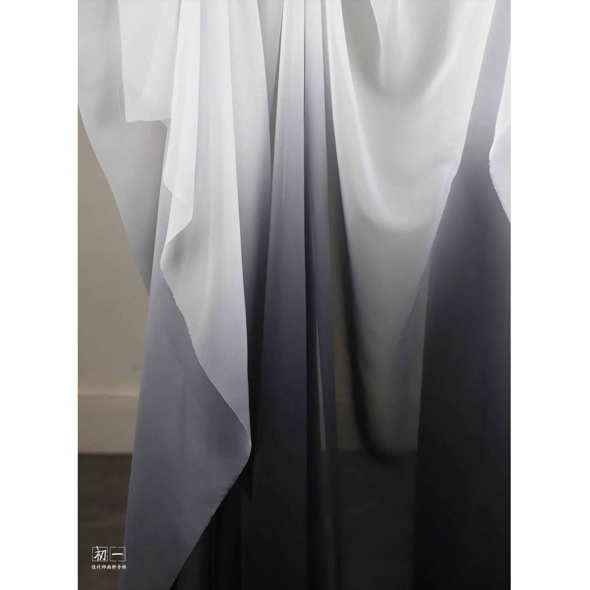 Black and White Gradient Chiffon Tulle Translucent Gradient Classical National Style Performance Dress Hanfu Designer Fabric