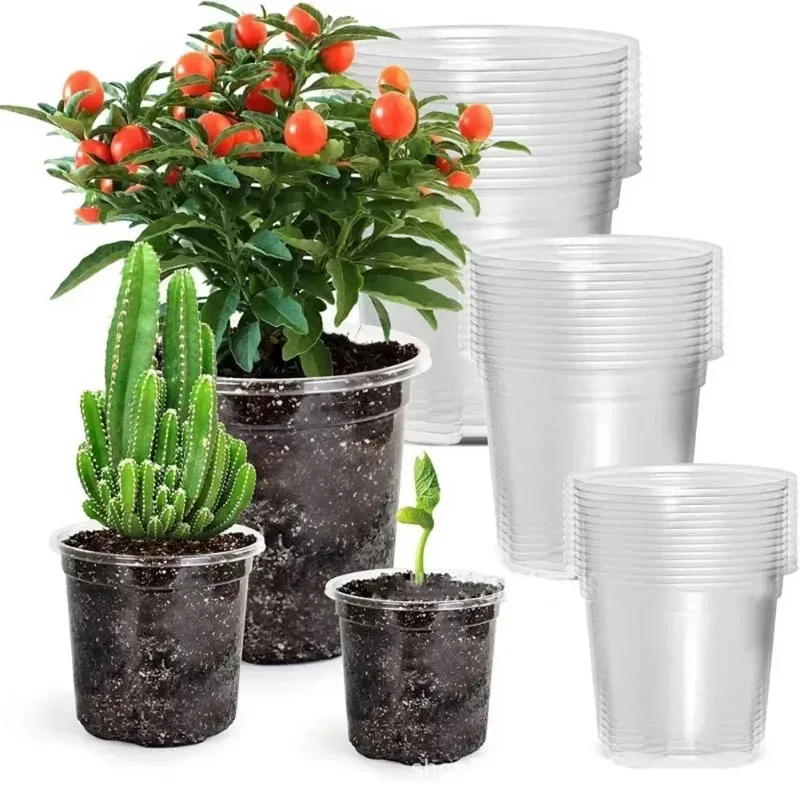 transparent nursery pot with drainage holes, clear planting flowerpot for orchids herbs, practical gardening essential supplies