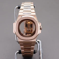 Rose Gold Men's Watch Parts Case WatchBand Fit Modified Nautilus Seiko NH34 NH35 NH36 NH38 Movement Dial Sapphire Crystal Glass