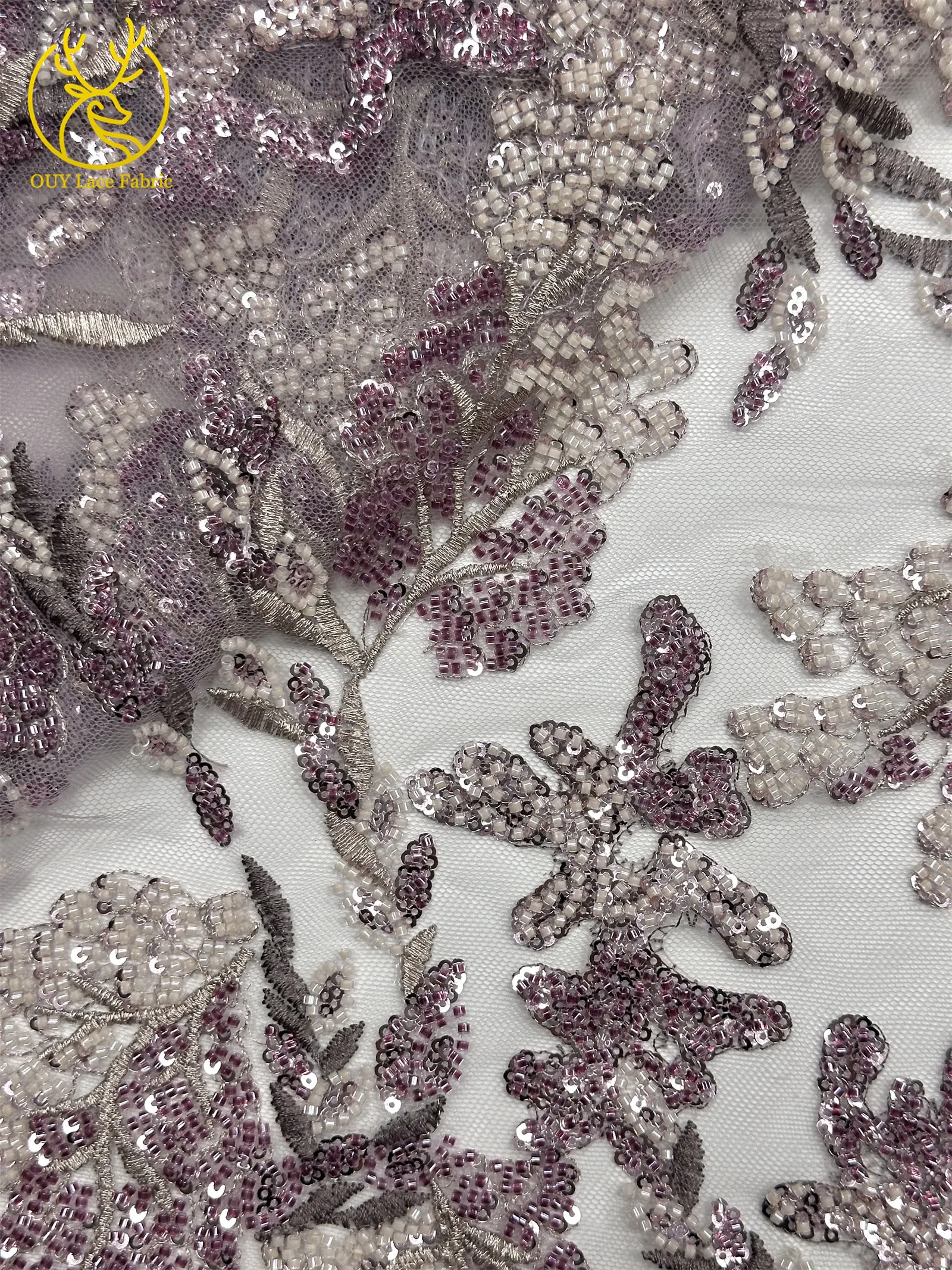 Afrikanischer Perlen-Pailletten-Stickerei-Spitzenstoff 2026 Exquisite Nigerianische Brautspitze Französischer Tüllstoff für Hochzeits- und Partykleider – Detail 12