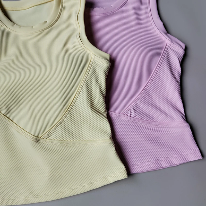 Yoga-Sportweste im neuen Stil, BHs für Frauen, schmaler kurzer Stil mit Brustpolster, schnell trocknender ärmelloser Fitnessanzug für Yoga. – Detail 8