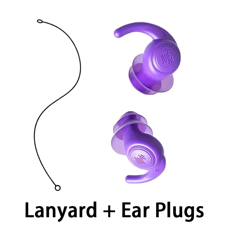 Reusable Noise Cancelling Ear Plugs with Silicone Lanyard Flexible Silicone Hearing Protection Earplug for Noise Reduction Sleep