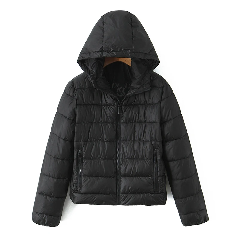 

YENKYE Slim Fit Fashionable Windproof And Warm Black Jacket Women Long Sleeve Hooded Autumn Winter Short Coat