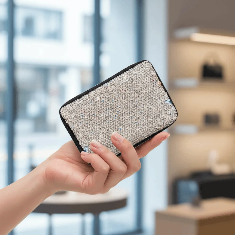

Sparkling Women's Card Bag Luxury Dust-proof Mini Card Case Portable Lightweight Bling Crystal Card Wallet Travel Accessories