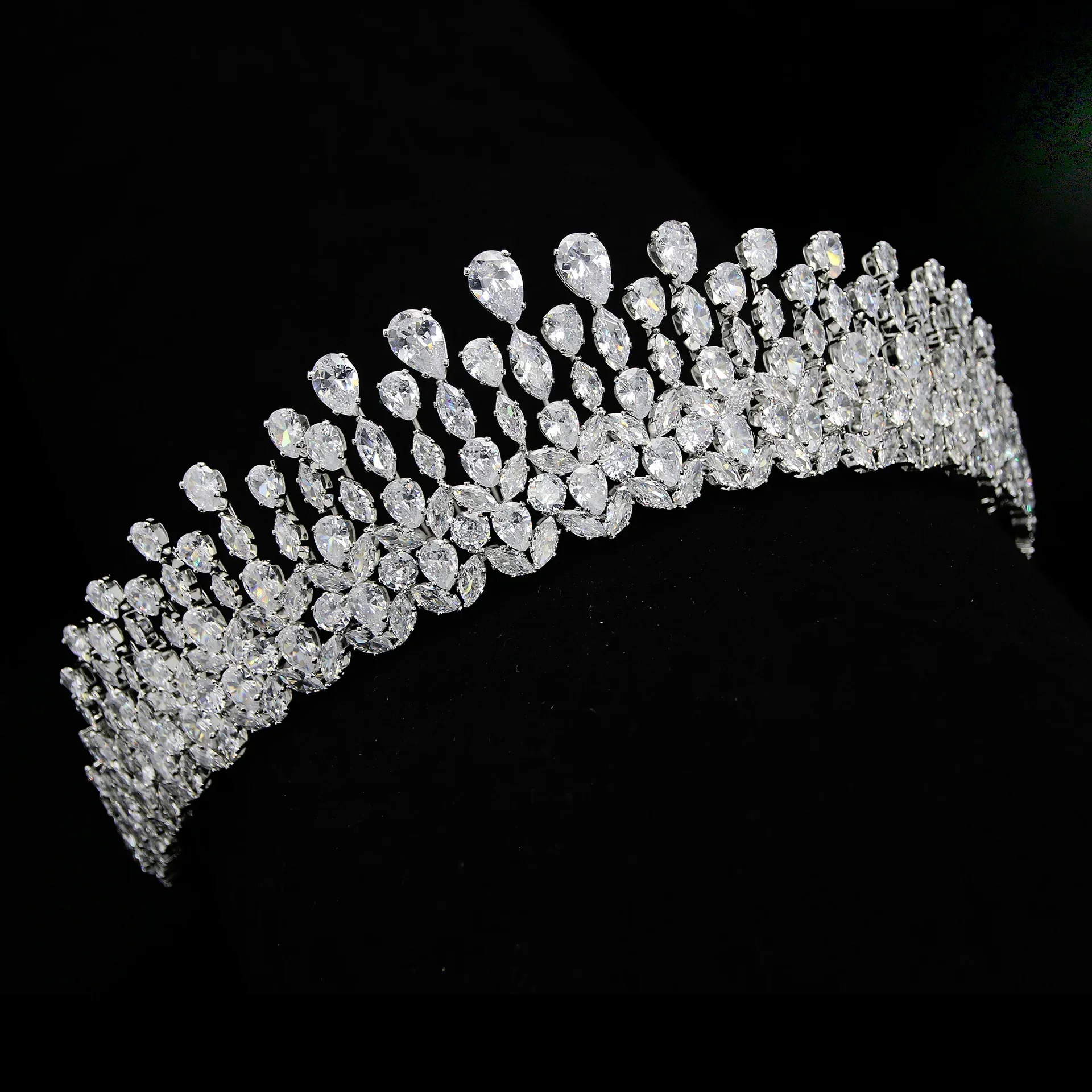 NONE Baroque Bridal Tiara Silver Zirconia 3