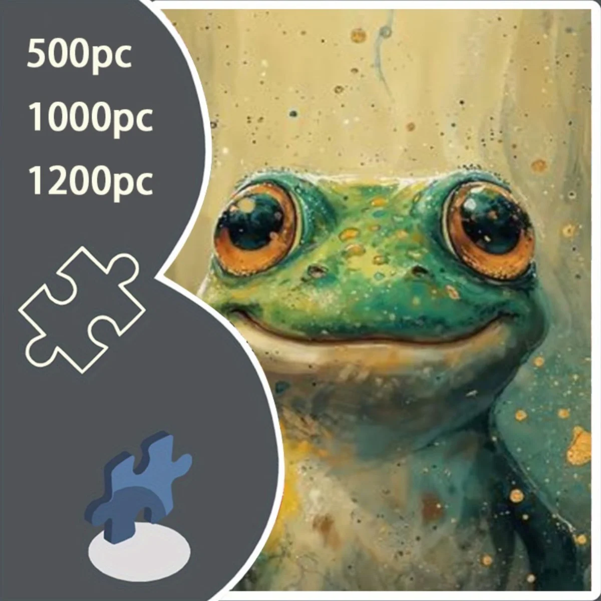 

500/1000/1200pcs Jigsaw Puzzle - Thick & Durable Seamless Cardboard, Green Frog Design with Vibrant Colors, Easy to Assemble &