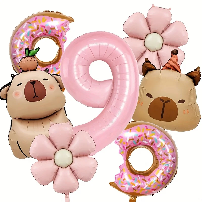 7 stks Capybara Thema Ballon 32 inch Roze Cijfers 1-9 Verjaardag Ballon Set Kinderfeest Decoratie Verjaardag Verrassingsgeschenken