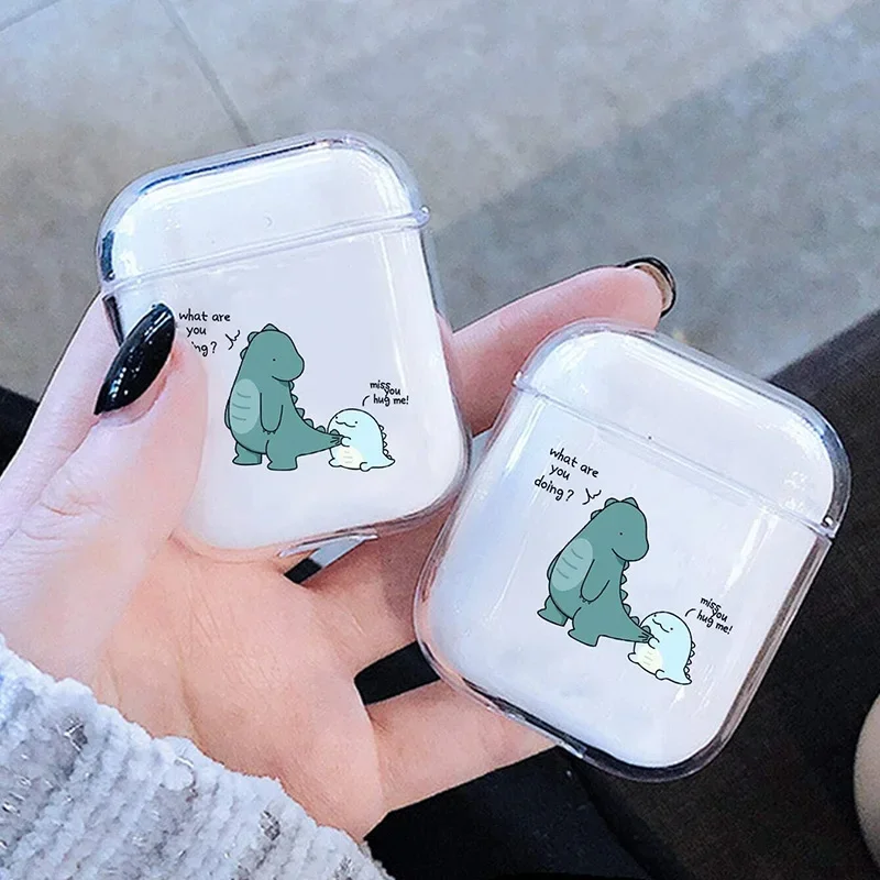 Bonito dinossauro casal abraço-me para apple airpods 1 2 3 4 caso de fone de ouvido macio tpu funda para apple airpods pro 3 earpods caso