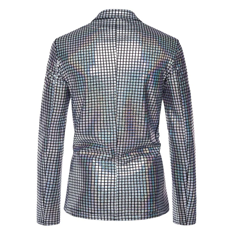 Gold Stretch Men's Suit Jacket, Wedding Party Performance Outerwear, Square Check Pattern Accents Blazers, European Sizes Tops.