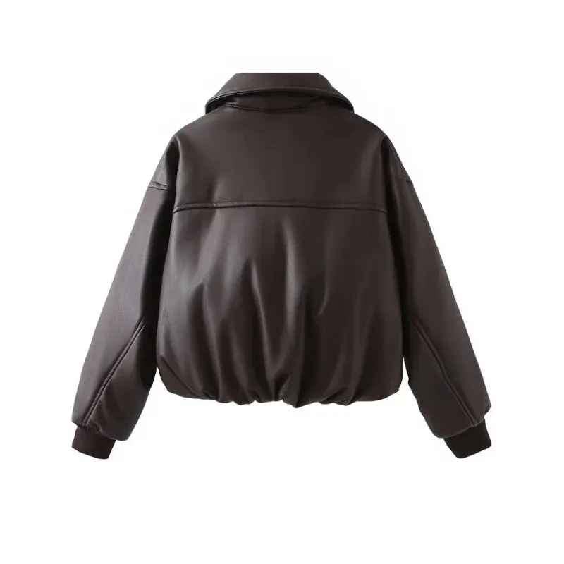 2026 Winter Women's Motor Biker Warm Faux Leather Parkas Coats Female Street Oversized Padded Thicken Short Bomber Jackets