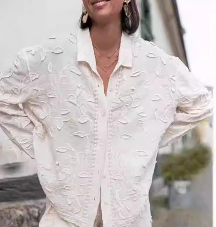 Vintage Elegant Embroidery Long Sleeve Blouse Fashion Single Breasted sweet Shirt  Casual Chic Top Fairy  Summer Women