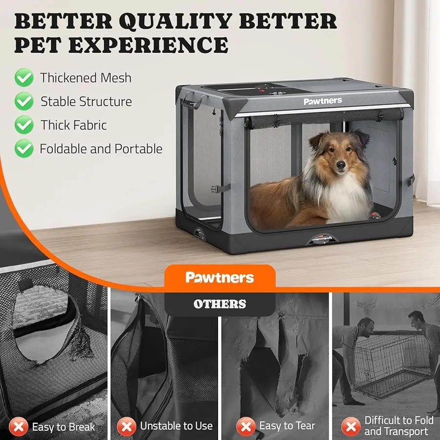 

Collapsible Dog Crate: 38 Inch Foldable Soft Sided Dog Crate for Large Dogs, Portable Dog Tra el Kennel with Soft Mat for Indoor