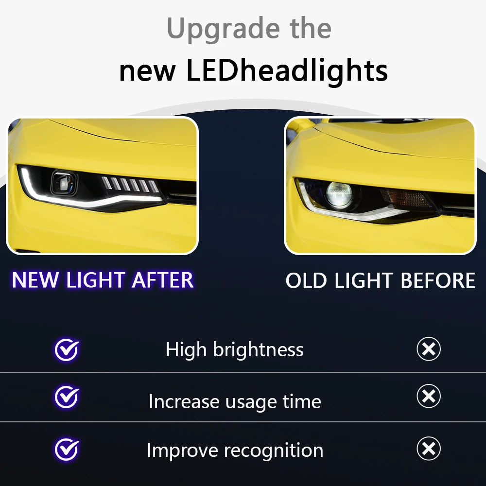Head Lamp for Chevrolet Camaro LED Headlight 2016-2019 Headlights Camaro DRL Turn Signal High Beam Angel Eye Projector Lens