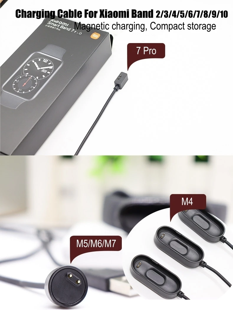 Charging Cable For Xiaomi Smart Band 10 9 8 7 Pro 6 5 4 2 Mi Band Redmi Watch 4 3 Lite Active Bracelet USB Dock Magnetic Charger