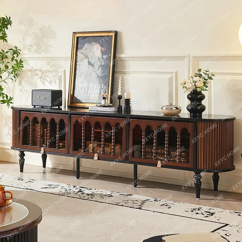 

Ретро-тумба для телевизора из массива дерева, шкаф для хранения в гостиной, напольный интегрированный шкаф для хранения в средневековом стиле