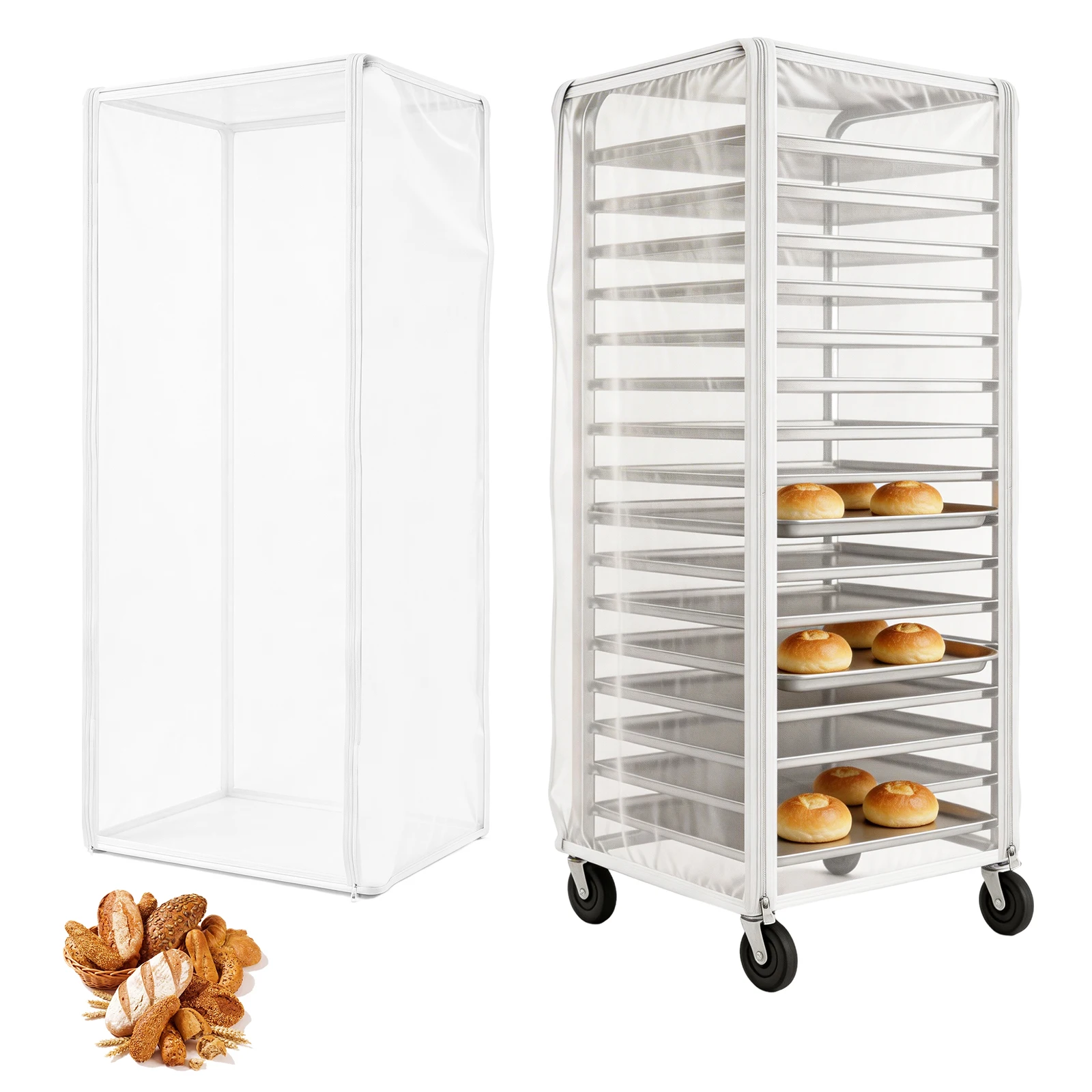 2Pcs Bakery Bread Pan Rack Cover with Zipper Waterproof Dustproof Multiple-Tier for Commercial Baking Rack Durable Protector