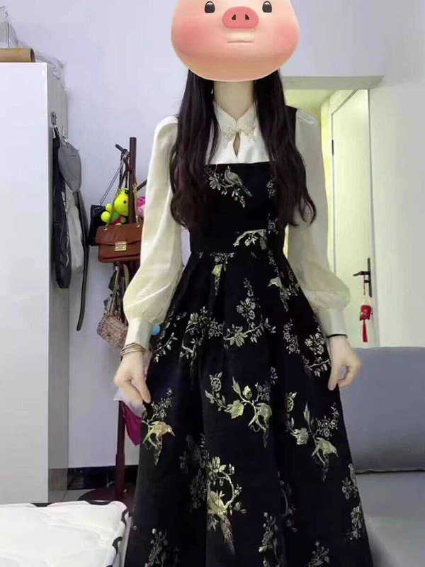 

Новое китайское платье А-силуэта с длинными рукавами для женщин, приталенное, с завышенной талией, весенне-осеннее, модное, дышащее, из полиэстера.