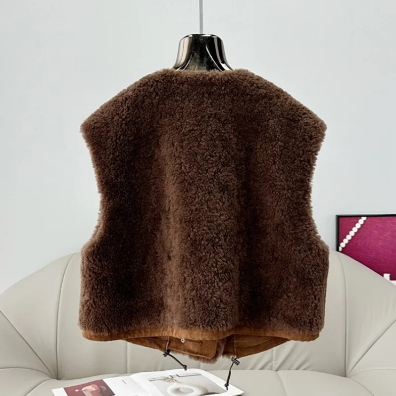 2025 Herbst/Winter Neuankömmling Lammfell-Manteljacke Damen Loose-Fit Wolle Stilvolle Weste PT508