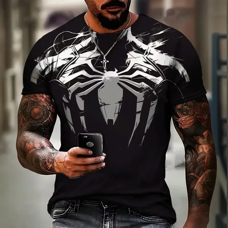 2026 Summer Colorful Men's T-Shirt with 3D Printed Venom Pattern Casual Short Sleeve Fashion Top