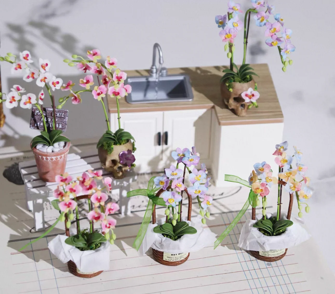 Custom Miniature Clay Flowers Set - Roses Lilies Orchids Magnolia for Dollhouse Fairy Garden Terrarium BJD Dolls Decor Ornament