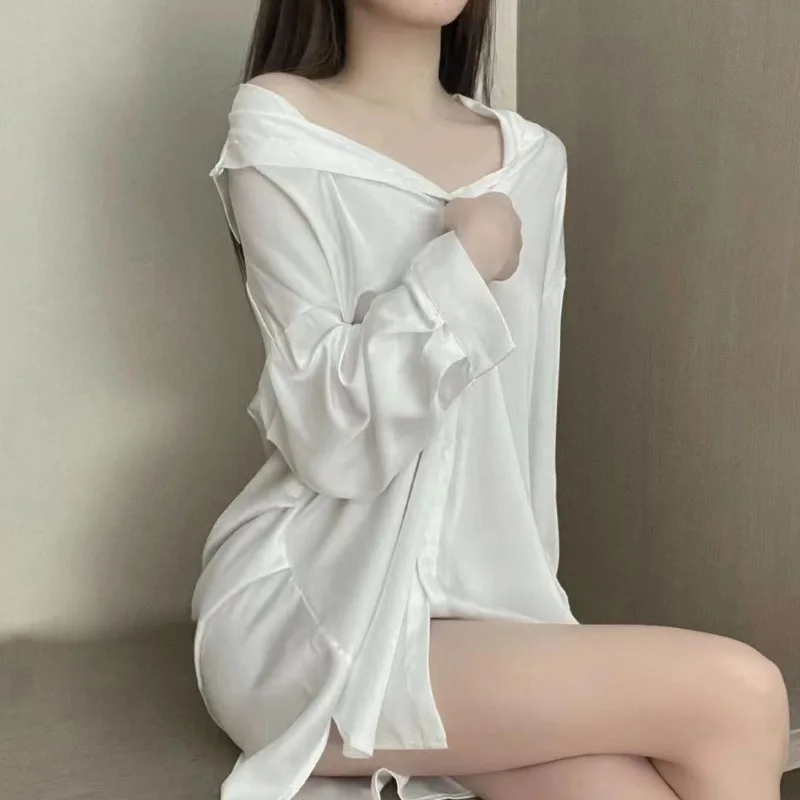 Summer Nightdress Sexy Sleepwear Boyfriend White Shirt Pajamas Long Sleeve Women Pyjamas Pijama Mujer Fashion Nightgown Lingerie