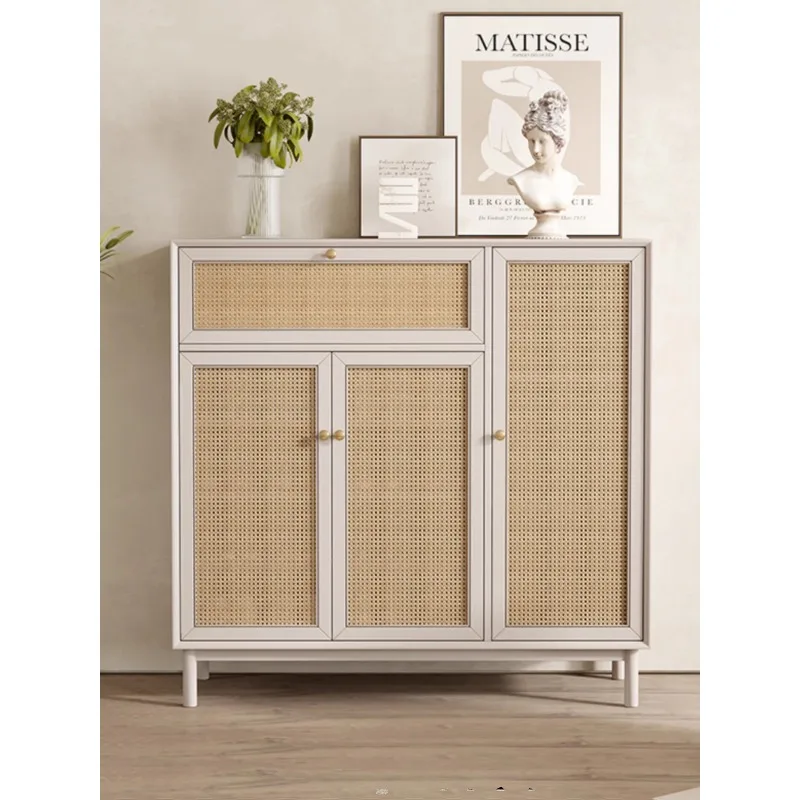 American style rattan shoe cabinet, entrance foyer cabinet, cream and air hopper , household large capacity