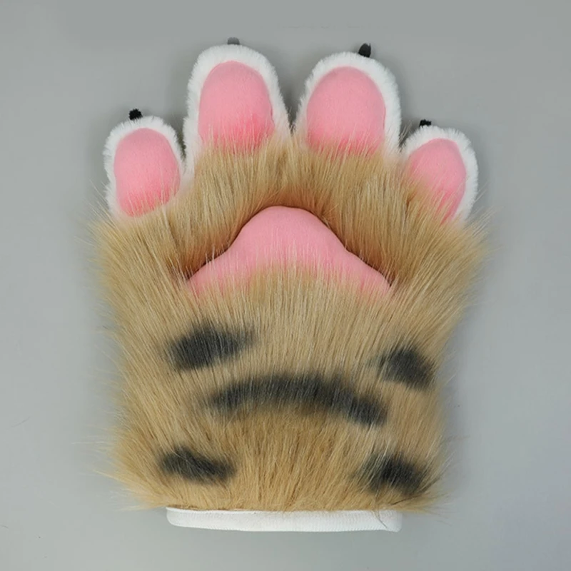 Women Winter Gloves Cartoon Tiger Paw Shape Warm Thicken Gloves Knit Mittens Furry Cuff Gloves for Girlfriend Presents