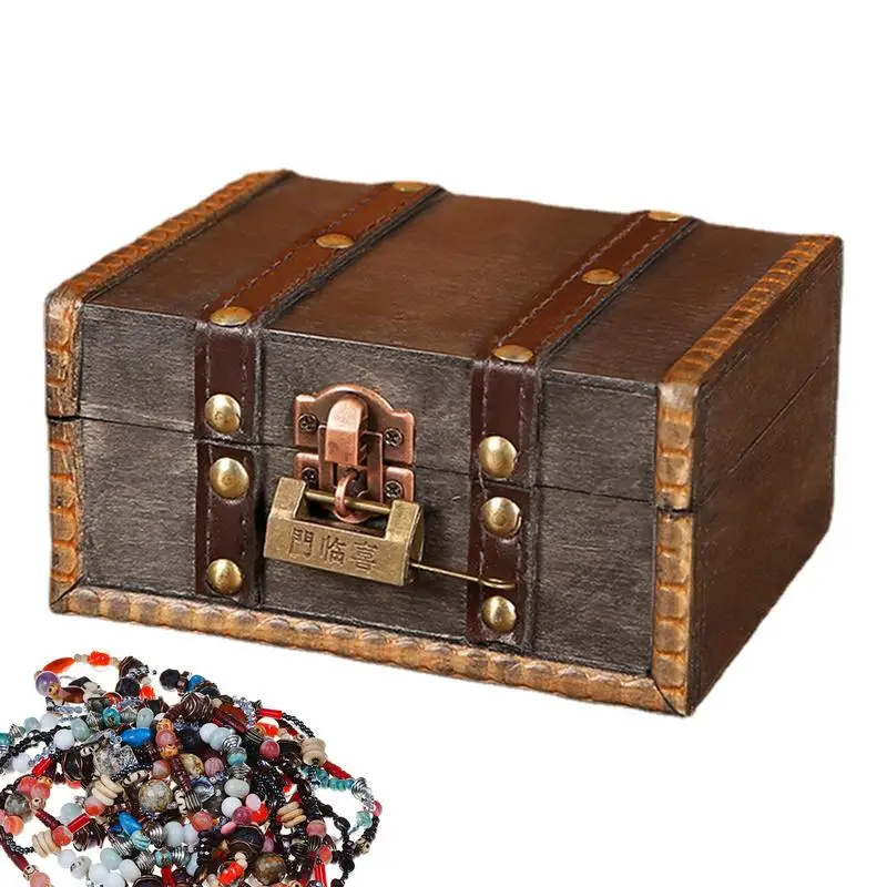 Retro Treasure Case With Lock Vintage Wooden Storage Box Antique Style Jewelry Organizer For Wardrobe Jewelry Box Home Decor