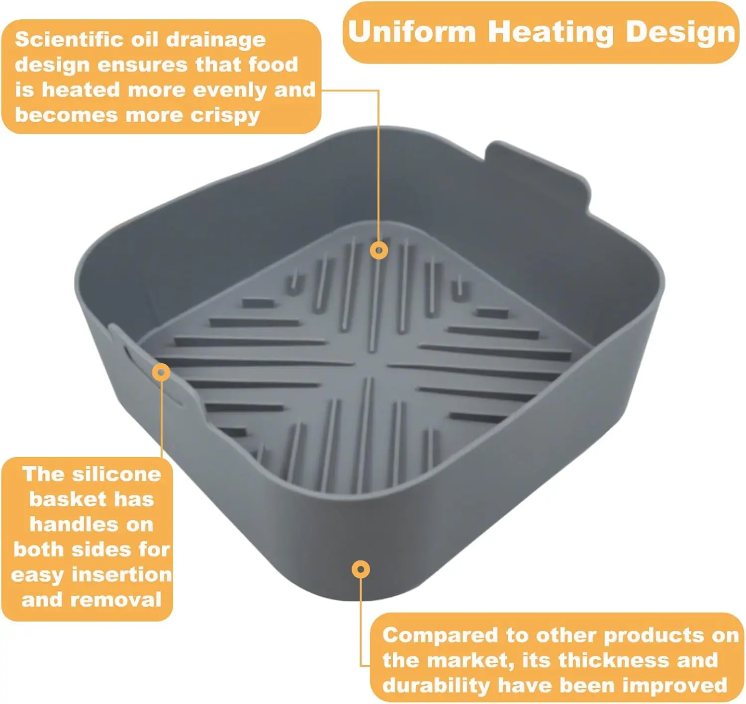Non-stick 8.2inch Air Fryer Silicone Liners Square Airfryer Liners Reusable Basket Pot Baking Tray Airfryer Accessories