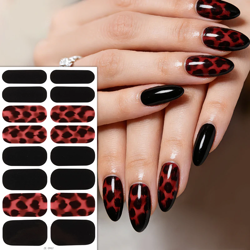 16 Adesivos de Unha com Efeito Mármore Gradiente, Cobertura Total, Brilhantes, para Decoração de Manicure