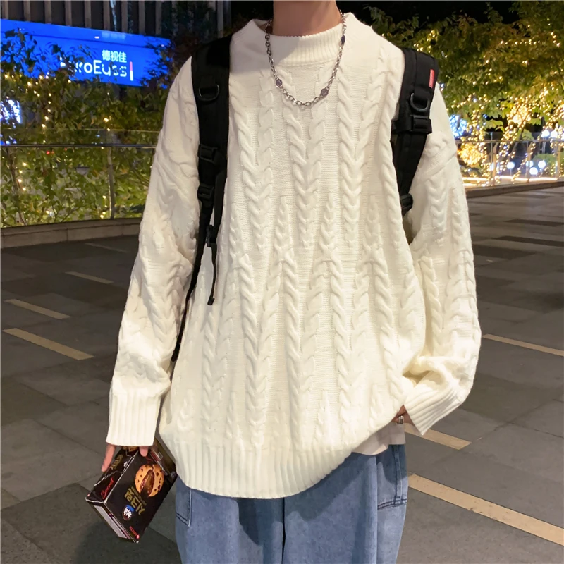 

Мужской осенне-зимний вязаный свитер, свободный модный свитер из крученой пряжи, бейсбольный воротник, длинный све, повседневный удобный топ