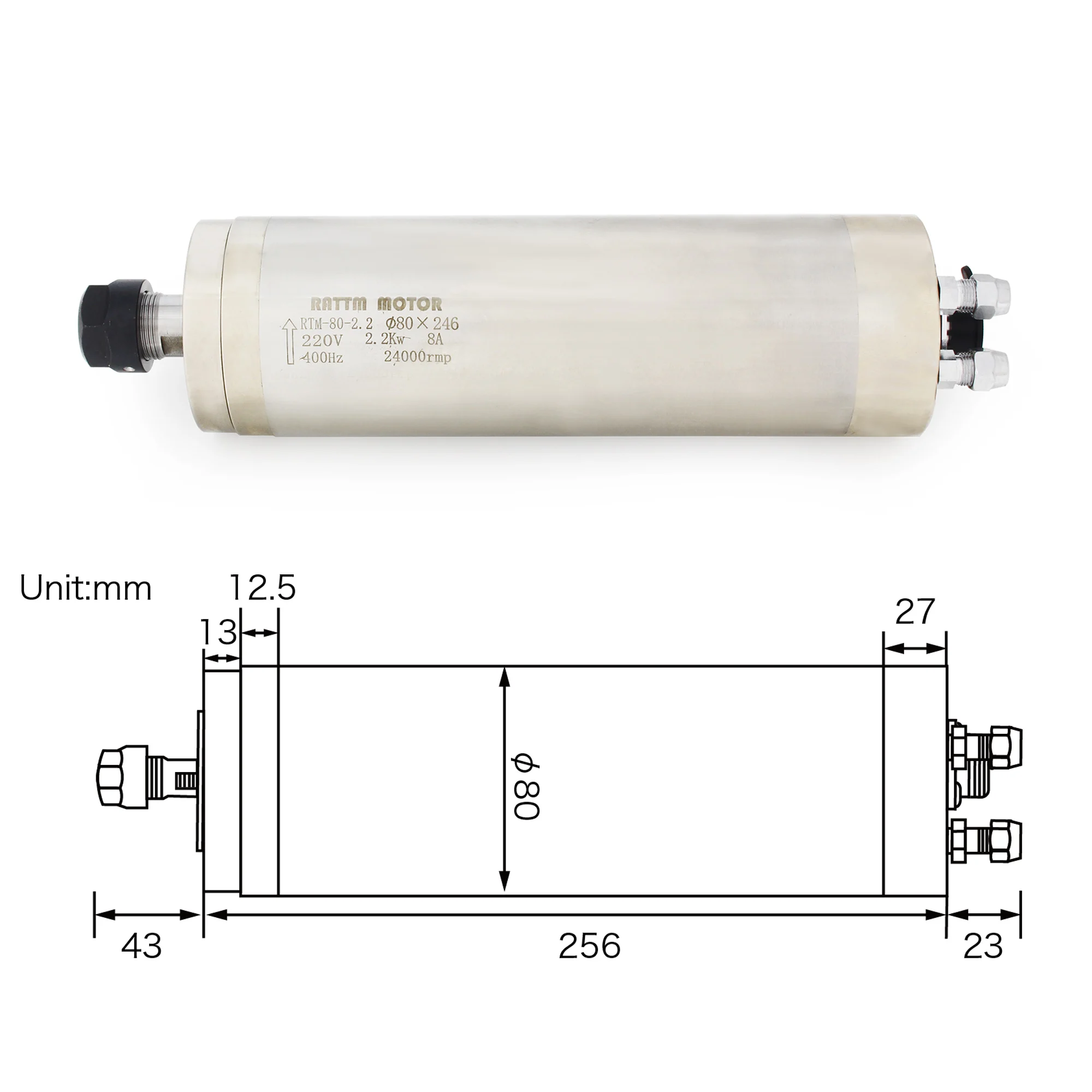 【EU Stock】Waterproof Water Cooled CNC spindle motor Kit 2.2KW ER20 400HZ 24000RPM 220V 110V 80*246mm for CNC Milling Machine