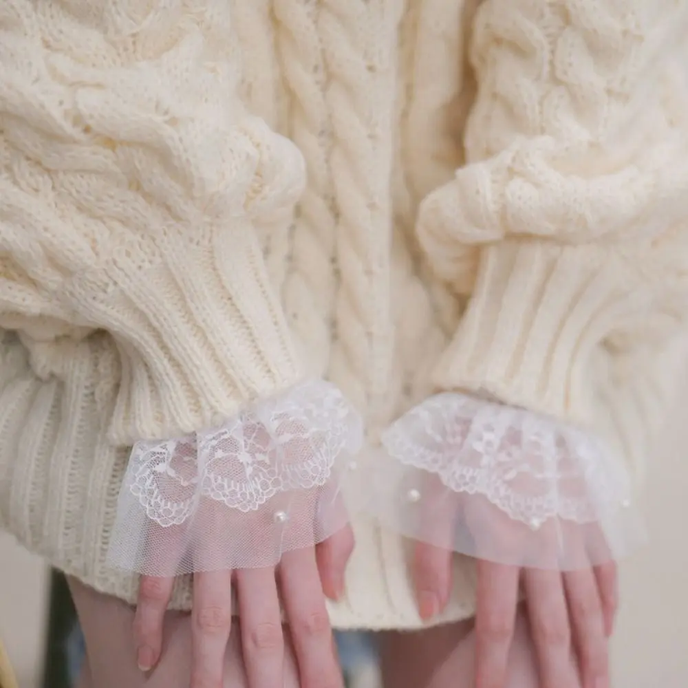 

Новая сетчатая жемчужная накладная манжета (съемная), белая/черная, аксессуар для одежды, аксессуары для нейл-арта