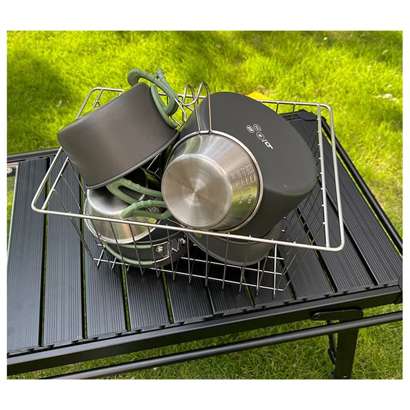 

【Shopper’S-Favorite!】For Table Side Expansion Rack Stainless Steel Camping Drain Basket Multifunctional Folding Storage Basket