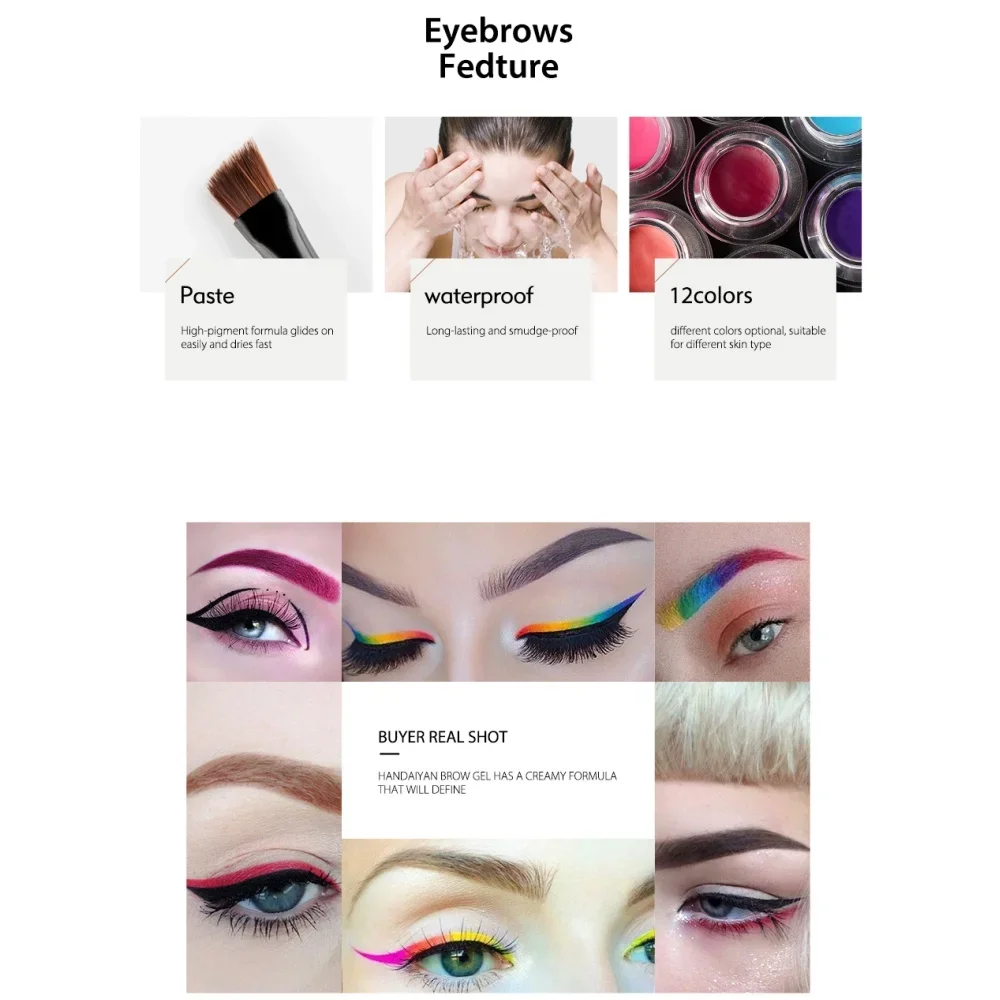 HANDAIYAN Colorful Eyebrow Cream Gel High Pigment Brows Tint Waterproof Long lasting Eye Brow Dye With Brushes Decorate Cosmetic