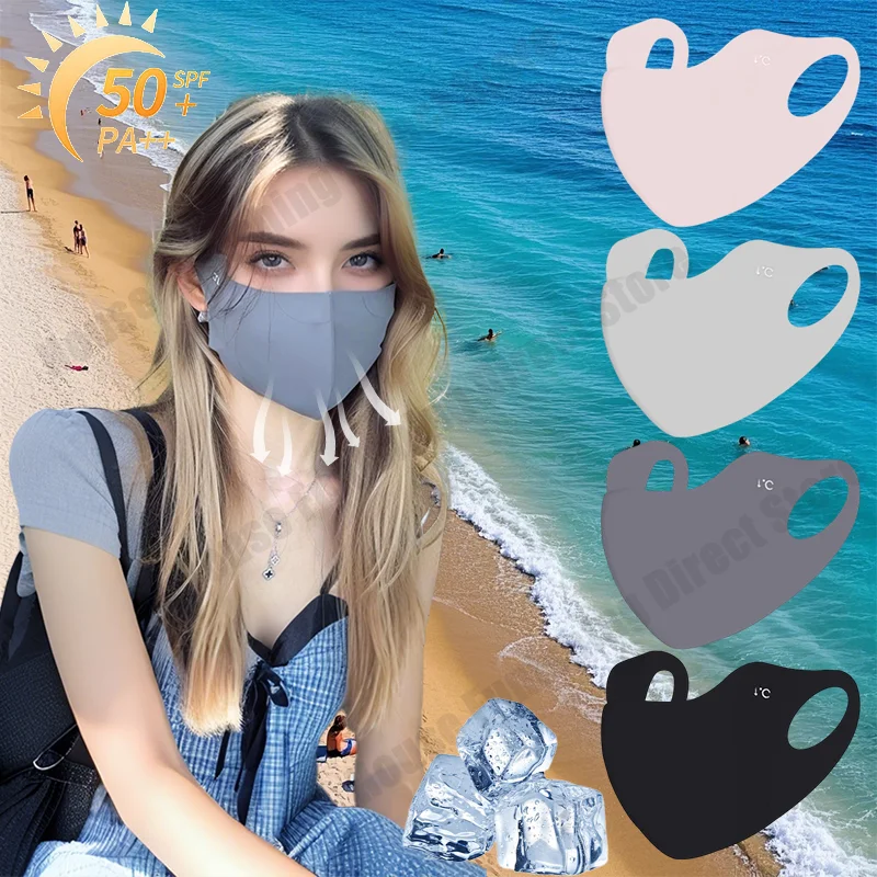 

NEW Summer Ice Cool Sunscreen Hyaluronic Acid Mask Women 3D Design Breathable Soft Fabric UV Protective Mask All Face Shapes