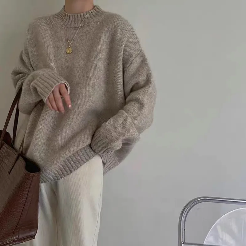 Autumn Winter New 100% Merino Wool Turtleneck Pullover Cashmere Sweater Women Loose Large Thick High End Knit Tops Soft Luxury